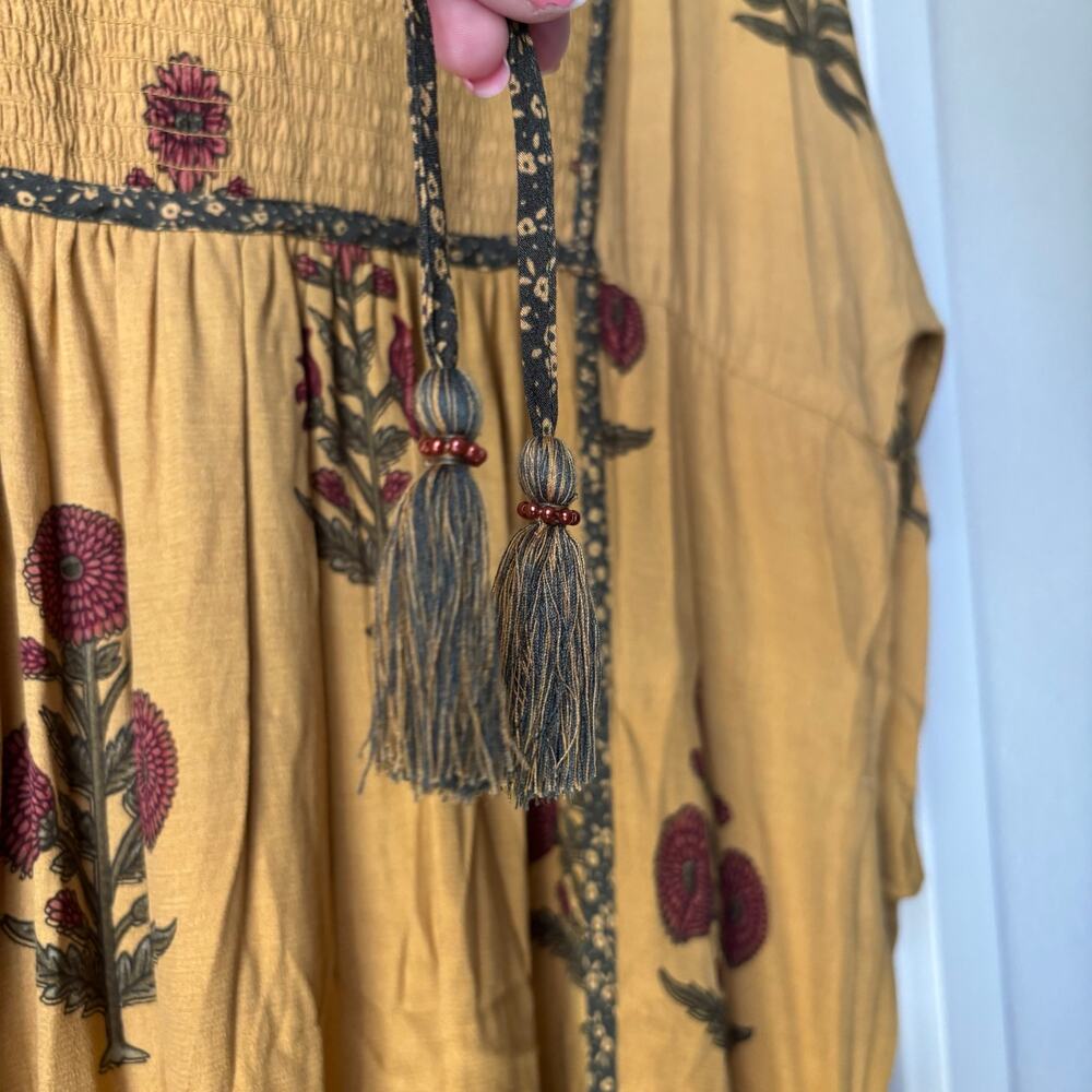 John Mark Golden Yellow Botanical Maxi Dress Size Large Cottagecore Prairie Boho - Picture 4 of 7